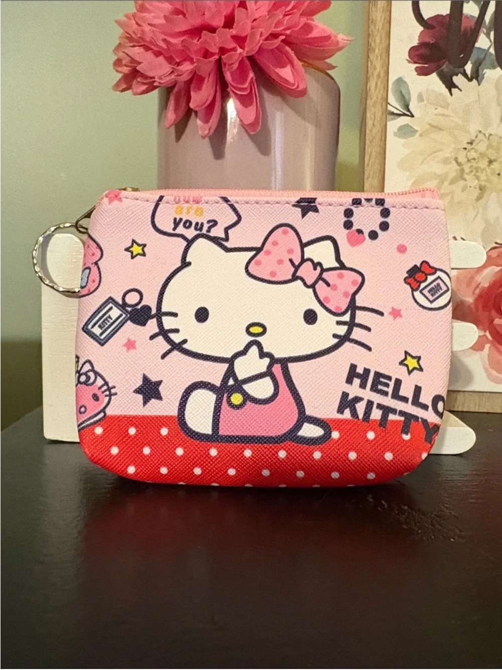 Hello Kitty Pink and Red Coin Purse with Character Print